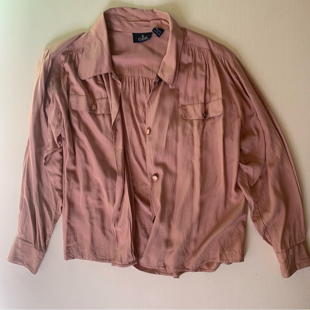 Vintage OBR Blush Pink Colored 1980s/1990s Blouse Button Up in Size Small